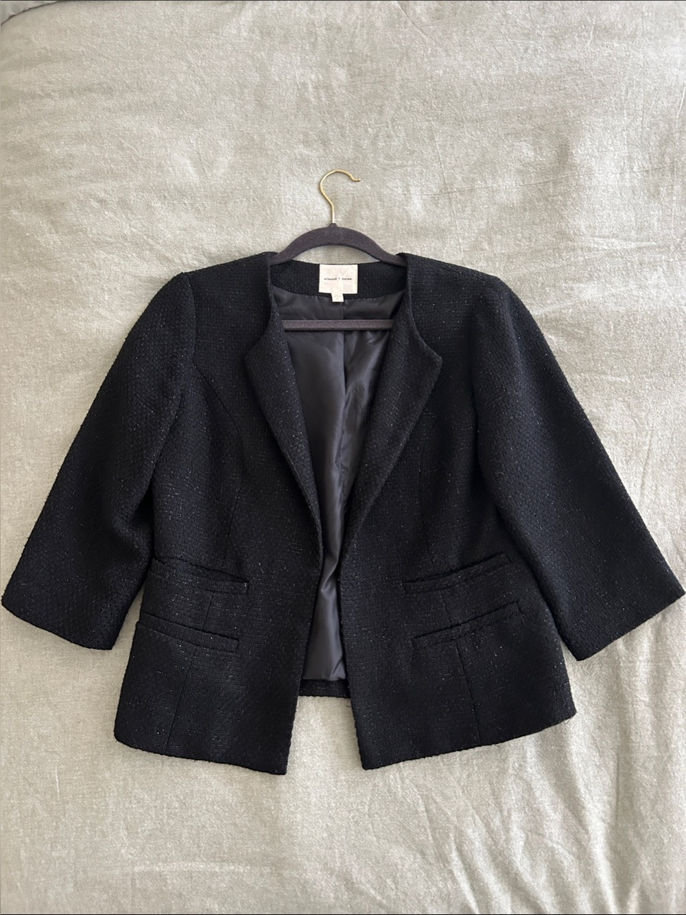silence + noise Black Boxy Tweed Blazer